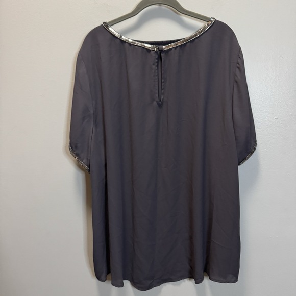 Torrid Women's Top Plus SZ 3 Dark Gray Cap Sleeve Blouse Silver Sequins&Sleeves - Picture 7 of 9